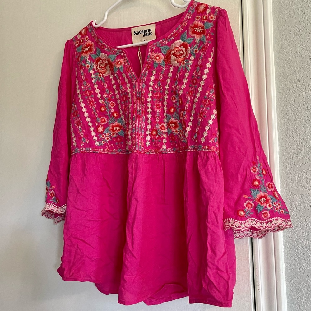 Pink Savanna Jane embroidered blouse - new with tags
